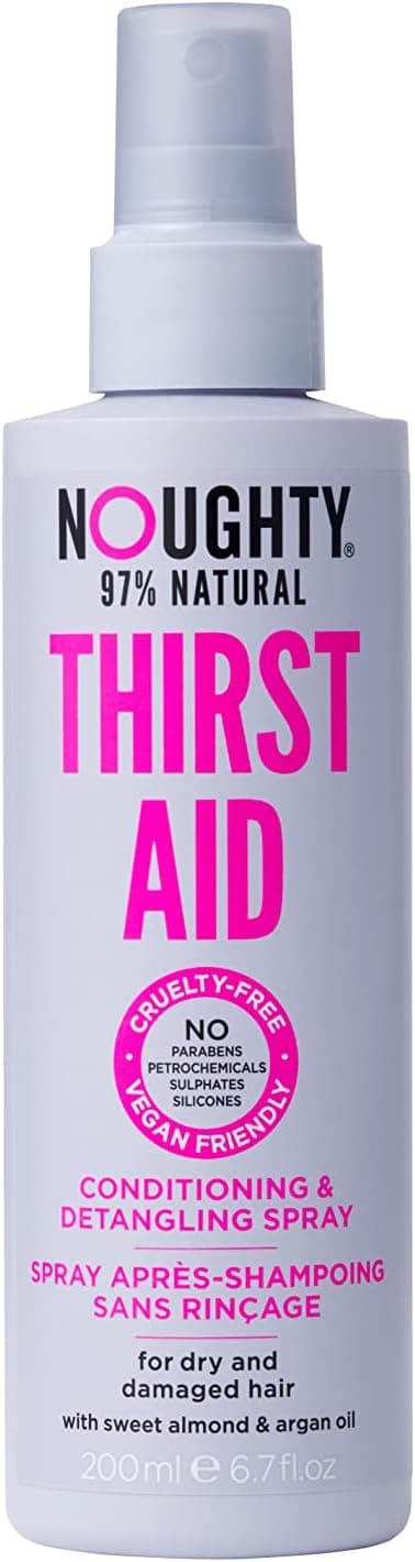 Noughty 97 Natural Thirst Aid Conditioning and Detangling Spray Leave In Hair Detangler Treatment for Dry and Damaged Hair with Sweet Almond Oil Sulphate Free Vegan Haircare 200ml