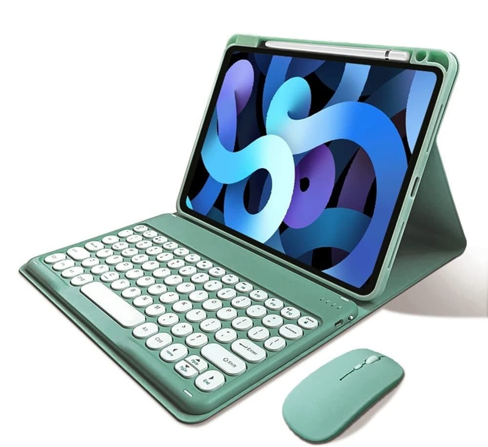 kaitesi Keyboard Case Mouse for iPad 9th/8th/7th Generation 10.2 inch iPad Air 3 iPad Pro 10.5 inch Detachable Bluetooth Keyboard Cute Round Keys (Dark Green)