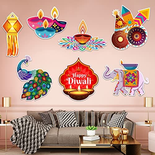 Zyozique 7 Pcs Diwali Wall Decoration Sticker Pack - Happy Diwali Wall Decor