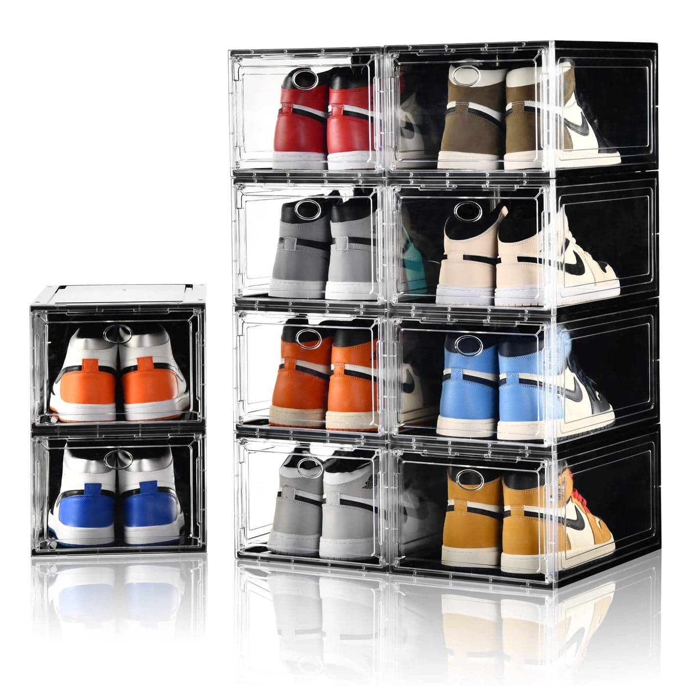 Amllas 10 Pack Shoe Boxes StackableUpgraded Sturdy Storage Boxes with Clear Magnetic DoorMultifunctional Sneaker Organizer Fit up to US Size 12 138x 984x 71