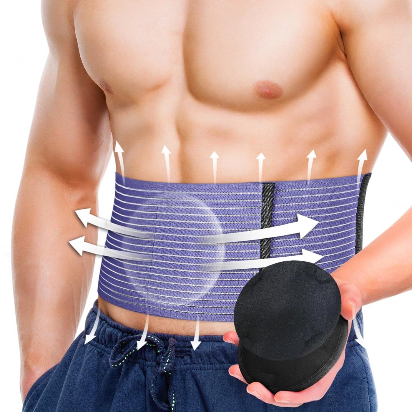 Umbilical Hernia Belt for Men Women Abdominal Binder Adjustable Truss Support with 2 Compression Pads for Naval Ventral Incisional Epigastric Belly Button Hernias Pre Post Surgery LXL