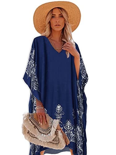 Moss Rose Women's Swimsuit Cover up Beach Kaftan for Bathing Suit with Floral Pattern