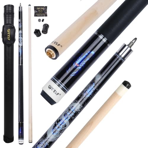 CUEELF Pool Cue Stick for Adults Professional Low Deflection Shaft Billiard Stick 125mm Tip Canadian Maple Pool Cue Stick with Titanium Alloy Joint SCOXBlueSet 195 oz
