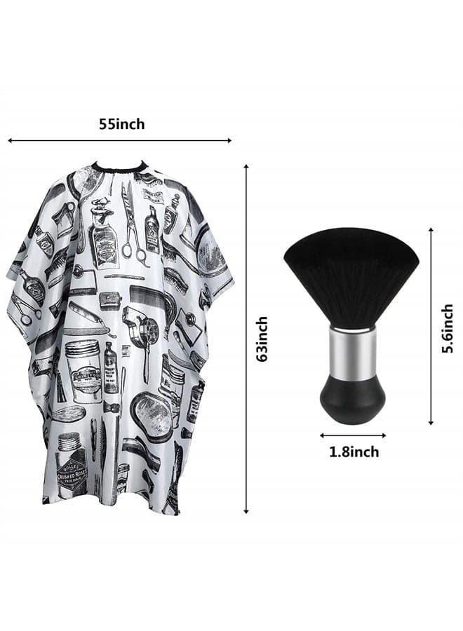 Professional Hair Cutting Cape with Neck Duster Brush, Salon Barber Cape, Hair Cutting Accessories (White Floral Print)