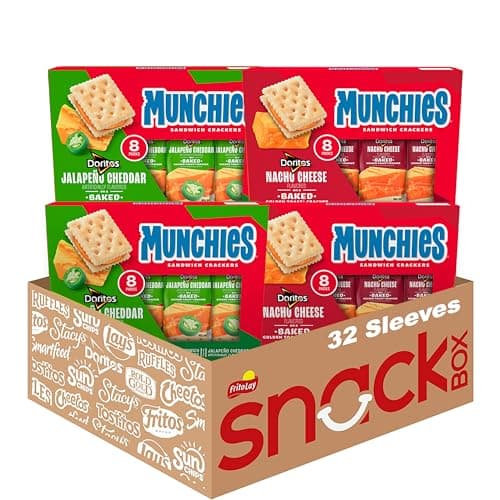 Munchies Baked Sandwich Crackers Variety Pack, Doritos Nacho Cheese and Doritos Jalapeno Cheddar, 1.38 Oz sleeves (Pack of 32)
