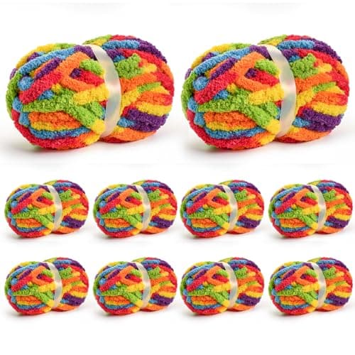 10 Pack Jumbo Chunky Yarn for Hand Knitting, Fluffy Chunky Chenille Yarn for Crocheting, Variegated Chunky Knit Baby Blanket Yarn, 240 yds /70.5 oz Super Bulky Yarn(Rainbow)