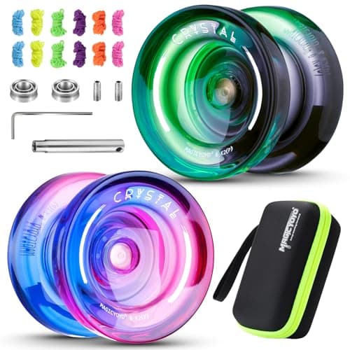 MAGICYOYO K2 Professional Yoyo Set 2 Pack Dual Mode ResponsiveUnresponsive with 12 Strings Bearing Tool Case Best for KidsBeginners Crystal Gradient