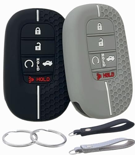 REPROTECTING Rubber Silicone Key Fob Cover Compatible with 20222026 Honda Accord CRV Civic HRV Pilot Sport SI EXL Touring 5 Buttons BlackGrey