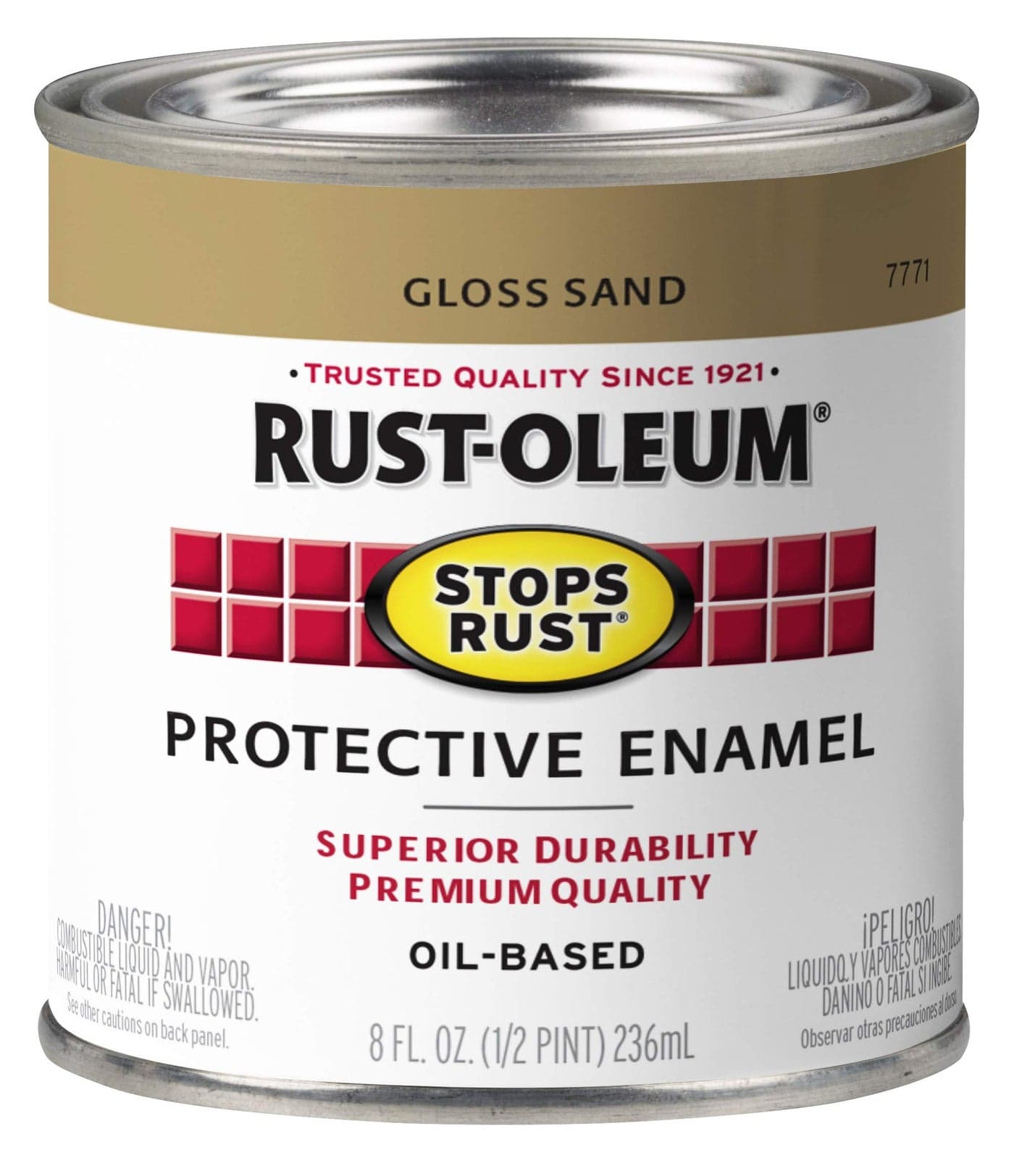 Rust-Oleum 7771730 Stops Rust Brush On Paint, Half Pint, Gloss Sand, 8 Fl Oz