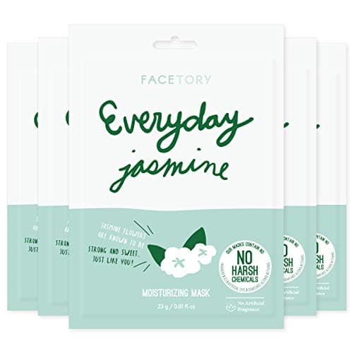 FACETORY K Beauty Face Mask Skin Care - Everyday JASMINE Moisturizing Sheet Mask | Plant-Based with Jasmine Infusion (5 Pack)