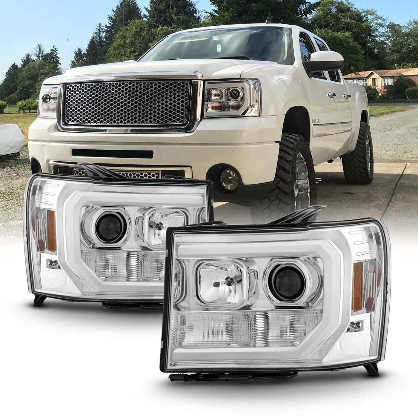 AKKON Fits 20072013 GMC Sierra 1500 2500HD 3500HD LED CTube Projector Headlights Black Edition Pair Driver Passenger