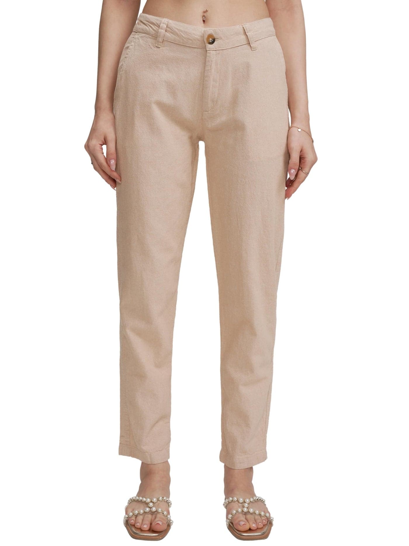 Tokyo Talkies Women Beige Tapered Fit Trousers | Women Trousers