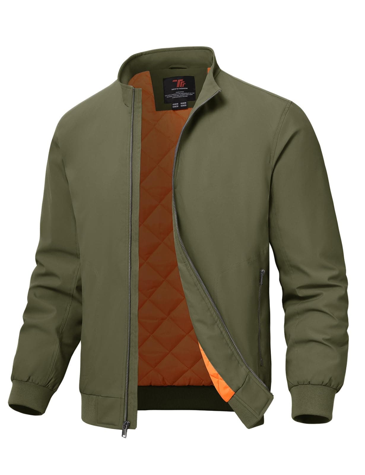 TBMPOY Men's Winter Lightweight Bomber Jackets Water Resistant Fall Casual Windbreakers Quilted Full Zip Windproof Work Coats Green XXL