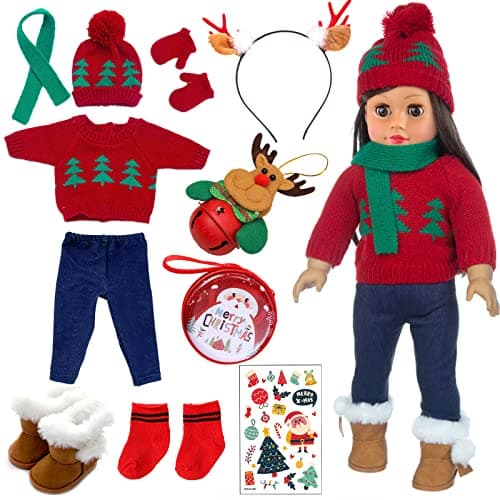 Ecore Fun 18 Inch Doll Clothes Winter Christmas Outfit and Accessories Including Sweaters Trousers Shoes Hats and Scarfs Sticker