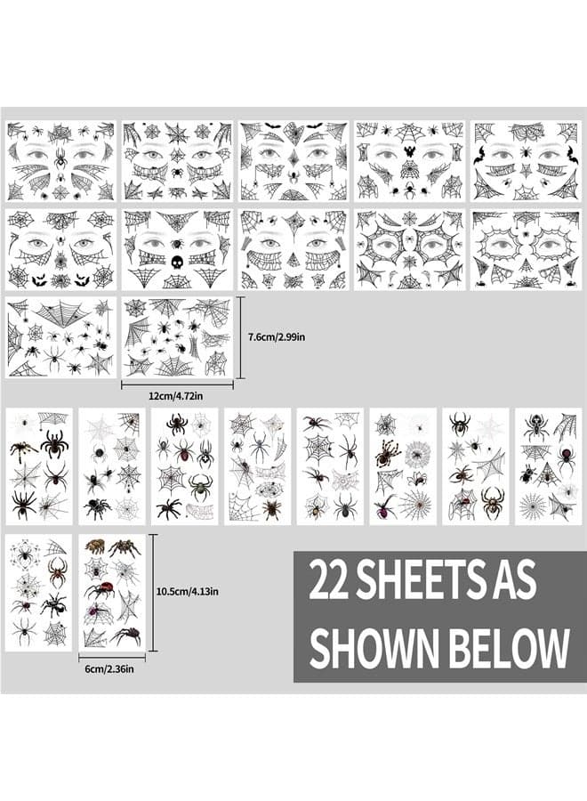 Halloween Spider Face Temporary Tattoos -22 Sheets Shoulder Back Body Art Spider Sticker for Witch Halloween Costume Cosplay Theme Party Women Girls Favors Theme Party Favors Supplies