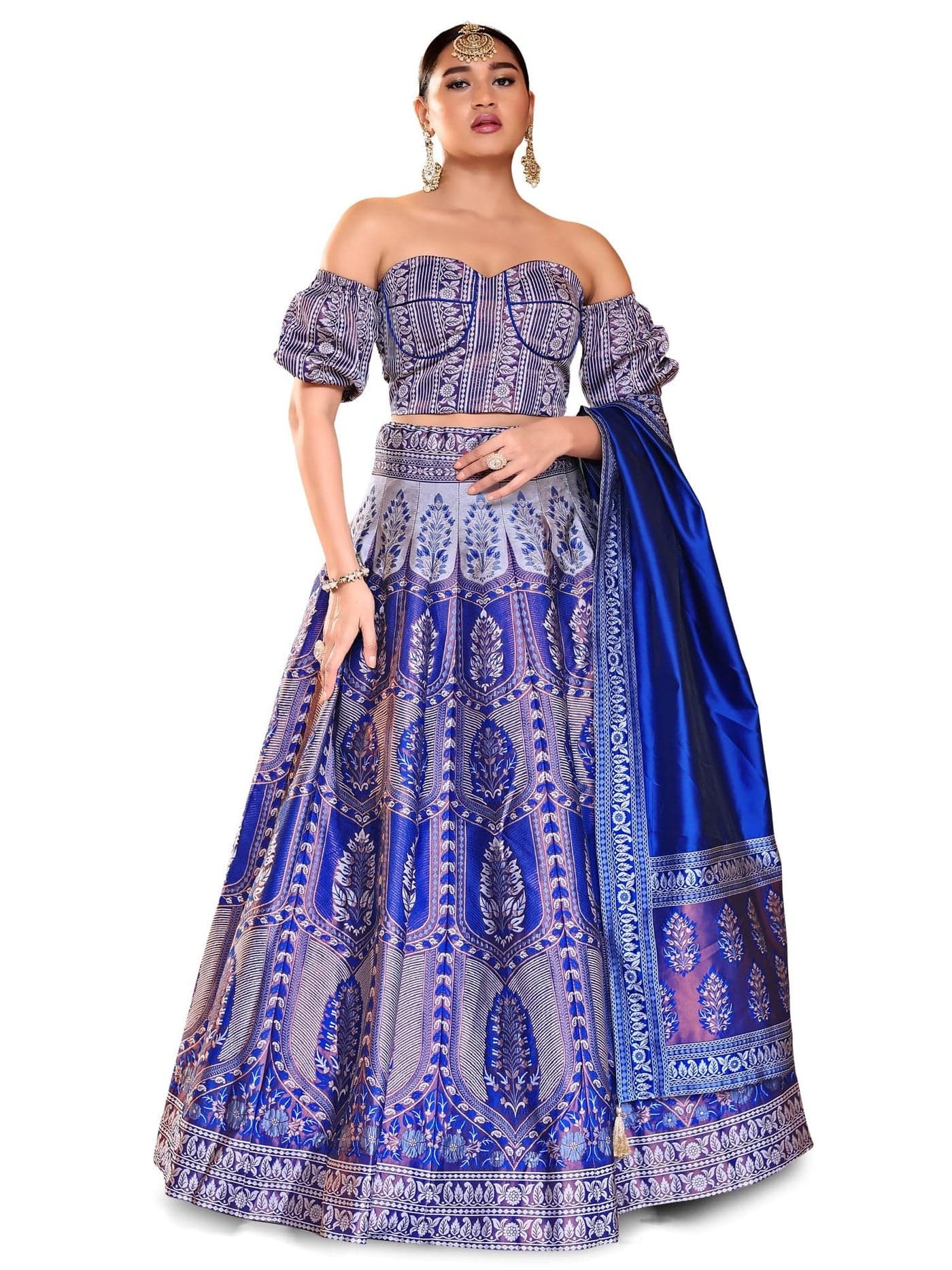 PURVAJA Women's Kanjivaram Semi-Stitched Lehenga Choli (Fiza-Royal_Royal_Free Size) Blue