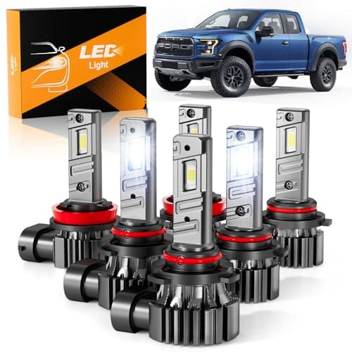 unionlux Fit for 2015-2023 Ford F150 High Low Beam Fog Lights Bulbs Combo, Upgraded +1000% 72000LM Super Brighter 6500K White F150 Accessories, Plug&Play 1:1 Halogen Mini Size, Pack of 6