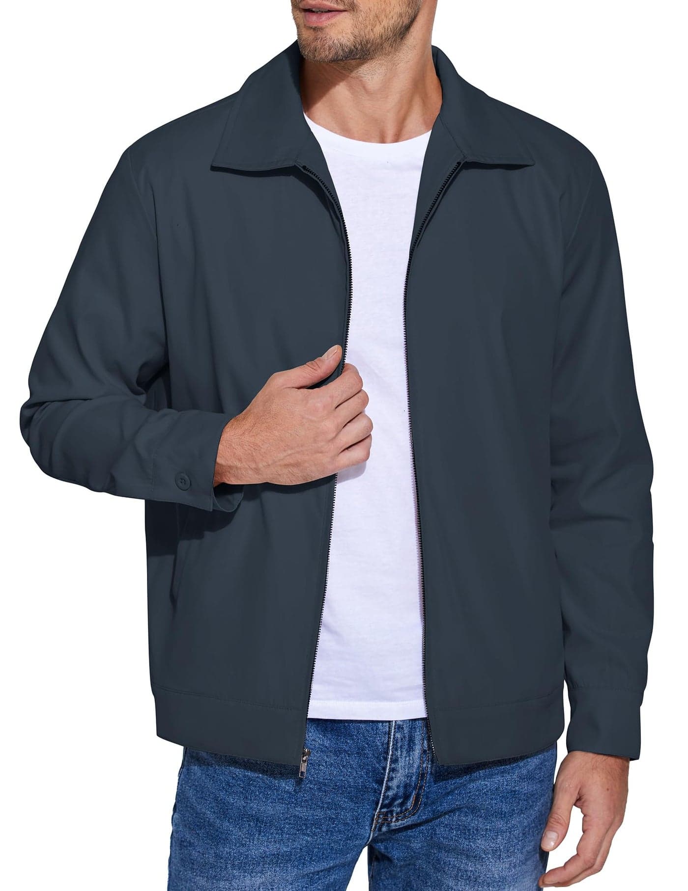COOFANDY Men's Lightweight Zip Up Jacket Eisenhower Work Office Jackets Casual Golf Outwear