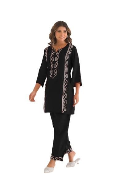 SHIENZY Women Cotton Blend Co Ord Set | Two Piece Ethnic Outfit for Women | Solid Top and Palazzo Pants | Casual Lounge Wear | Stylish Comfortable (1677_BK_3XL) Black