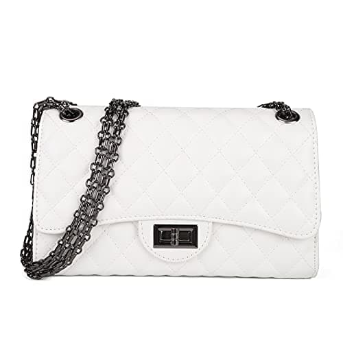 Gladdon Quilted Crossbody Purse for Women Trendy Ladies Shoulder Bag with Chain Designer Purses White