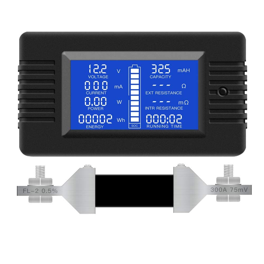 DC Multifunction Battery Monitor Meter0200V0300A Widely Applied to 12V24V48V RVCar Battery LCD Display Digital Current Voltage Solar Power Meter Multimeter Ammeter Voltmeter