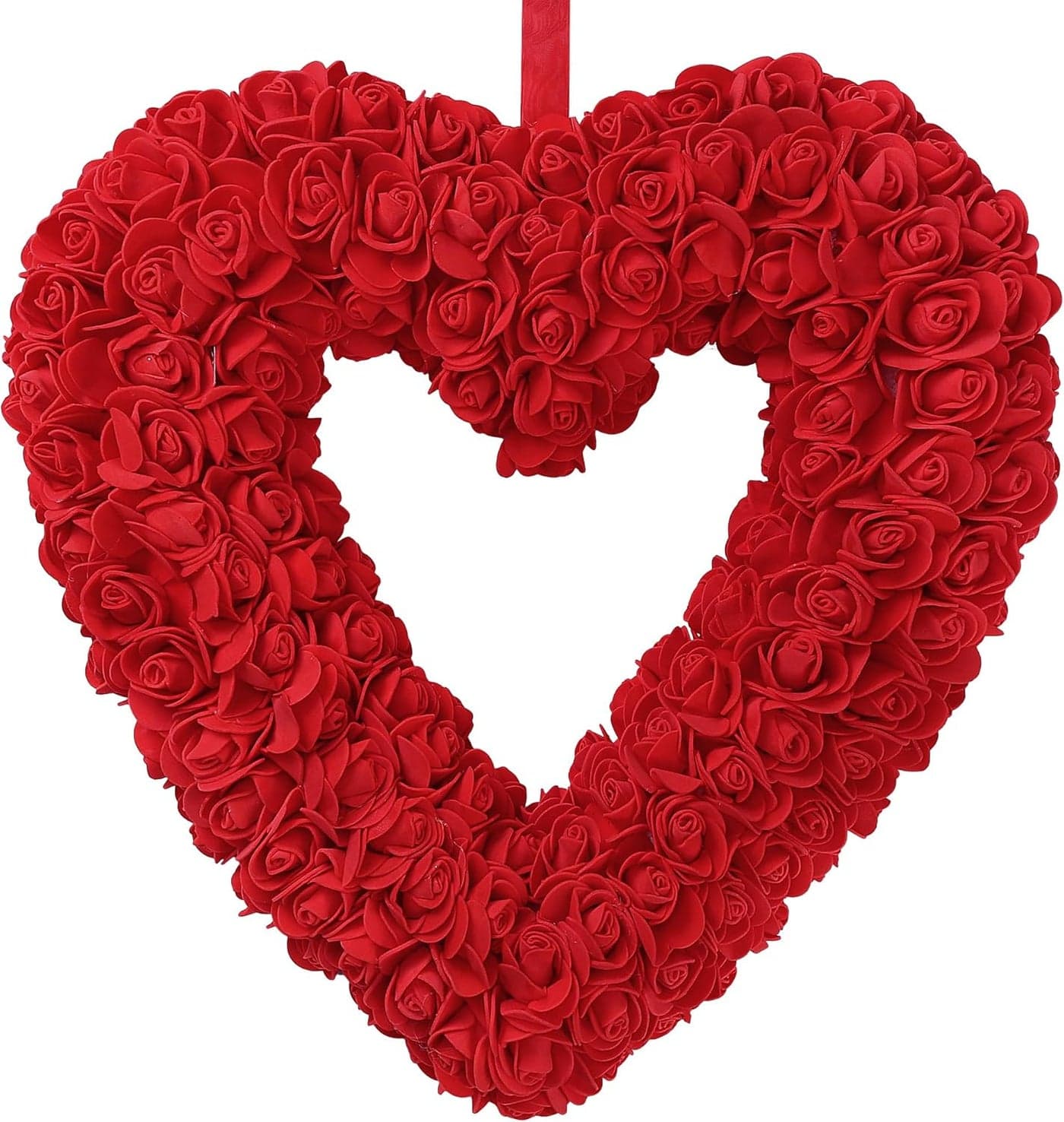 Sggvecsy 13 inch Valentines Day Heart Wreath Artificial Heart Shaped Wreath with Foam Red Roses for Front Door Foam Flower Wreath for Gifts Festival Window Wall Home Wedding Party Decor Red