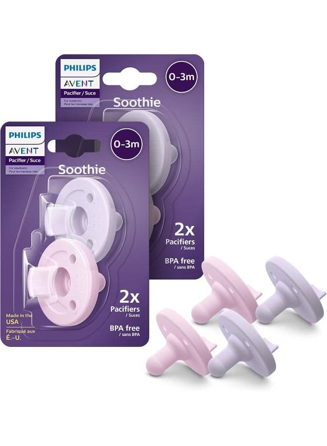 Philips Avent Soothie 0-3m, Lilac/Pastel Pink, 4 Pack, SCF190/70