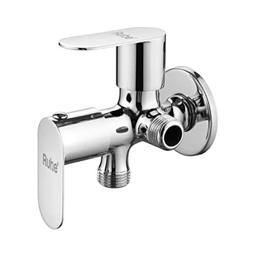 Ruhe® Onyx Two Way Angle Valve Brass Faucet (Double Handle)| 2-in-1 Angle Cock Faucet for Connecting Washing Machines, Dishwashers, Hand Showers & Health Faucets| Stop Valve in Chrome Finish