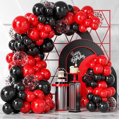 Bezente Red Black Balloons Garland Kit,100Pcs Black Red Balloons and Red Black Confetti Balloons Arch for Wedding Birthday Graduation BBQ Casino Party Prom Party Arch Decoration