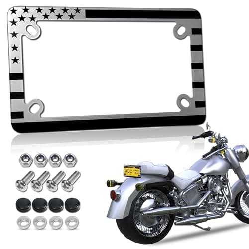 FBJTDQ Motorcycle License Plate Frame American Flag Stainless Steel Bike Tag Plate Holder USA Patriotic HeavyDuty Metal Bracket with Mounting Screws Nuts Caps 1 Pack