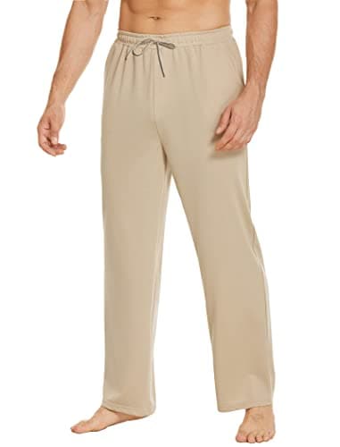 Deyeek Men's Sweatpants Open Bottom Baggy Sweat Pants with Pockets Khaki Sweatpants Men Straight Leg Loose Fit Lounge Pants