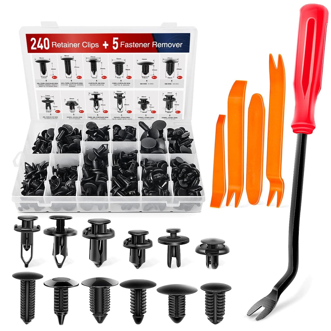 Nilight 240PCS Bumper Retainer Clips Car Plastic Rivets Fasteners Remover Push Retainer Kit Door Trim Panel Clips for Toyota GM Ford Honda Acura Chrysler2 Years Warranty