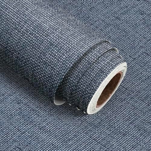 lenify Grasscloth Peel and Stick Wallpaper Denim Blue Contact Paper 157inch x 1181inch Textured Faux Linen Wallpaper Vintage Grasscloth Self Adhesive Removable Wall Paper for Cabinets Decor Vinyl