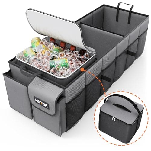 HOTOR Trunk Organizer, Sturdy Foldable with Cooler for Car & SUV, 3 Compartments, Grey, 30.90”×12.60”×10.63”