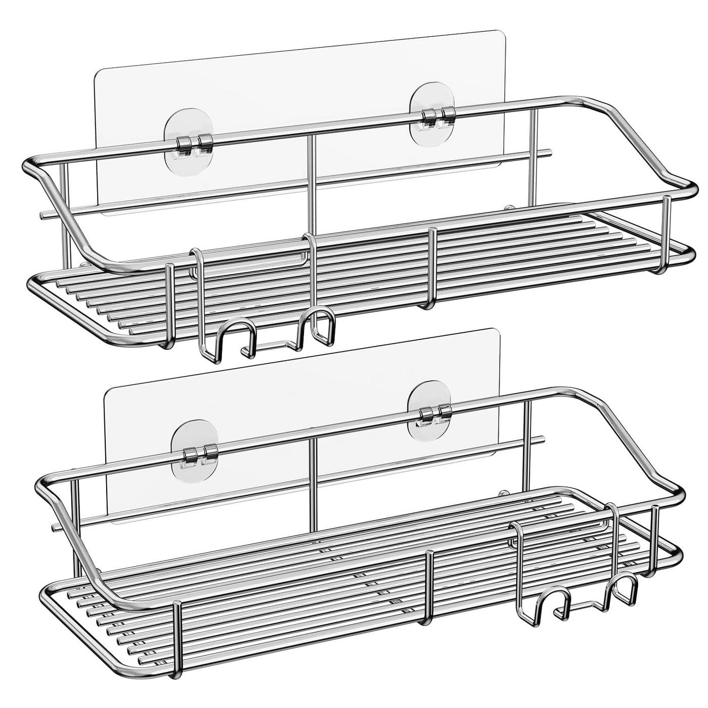 Nieifi Shower Caddy Shelf Storage Rack Adhesive Without Drilling Stainless Steel with Hooks for Washroom Lavatory Restroom Toilet Bathroom Kitchen 2 Pack Bronze