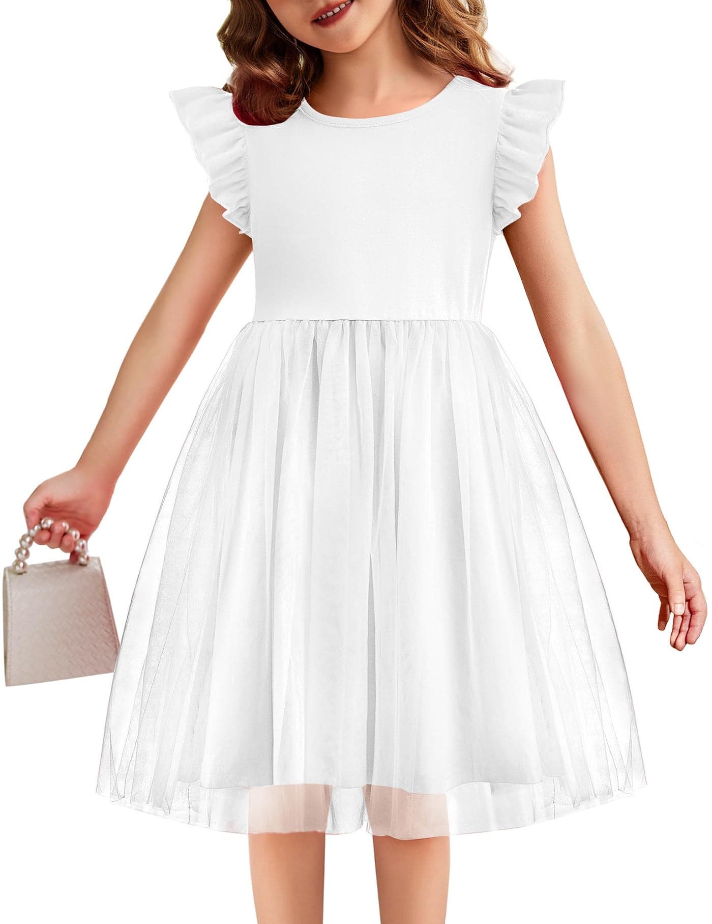 Flypigs Toddler Girls Tutu Dress Fluffy Casual Tulle Dresses Party Sundress for Kids 2-6Y White