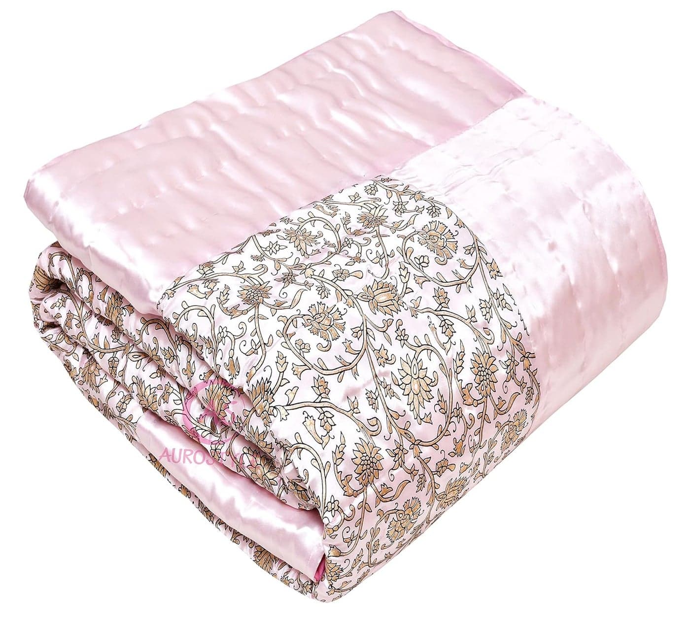 AUROSTYLE 400 TC Jaipuri Razai Rajasthani Traditional Silk Fabric Filling Pure Cotton lightweight Rajai Quilt Bedding Jaipuri Quilt Throw Blanket Pink Floral Double Bed 85 X 100 Pack of 1