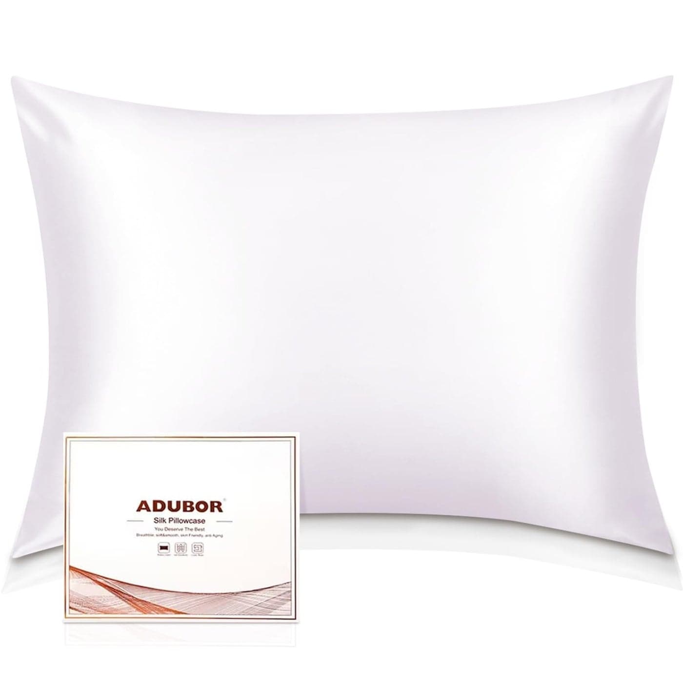 Adubor Mulberry Silk Pillowcase 2 Pack for Hair and Skin with Hidden Zipper Both Side 23 Momme Silk 900 Thread Count 20x30inch 2PCs White
