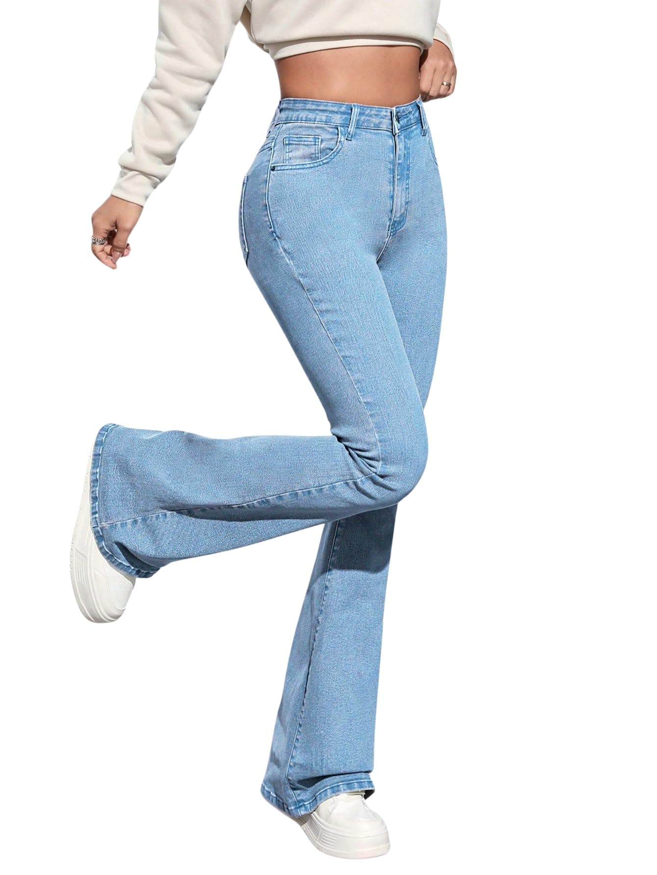 Aahwan Blue Solid Low Waist Bootcut Denim Jeans for Women's & Girls'(255_Blue_30)