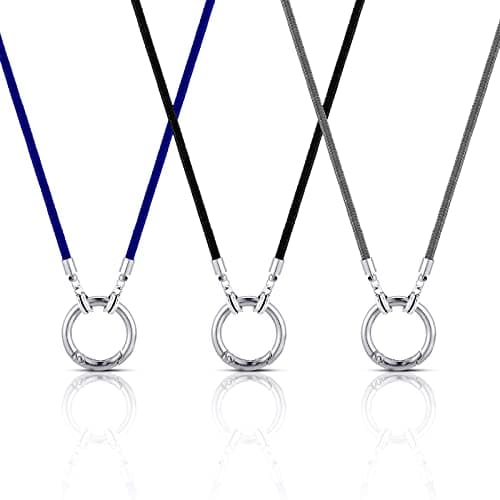 Junkin 3 Pcs Eyeglass Holder Necklace Ring Glasses Holder Strap Chain Loop Ring Reading Sunglasses Necklace for Women Men(Black,Blue,Gray)