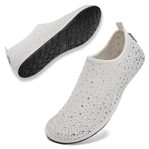 WateLves Womens Barefoot Water Shoes Travel House Slippers for Indoor and Outdoor Aqua Socks for Beach Swim Surf Yoga Dancing Camping Must Haves DiamondWhite 3839