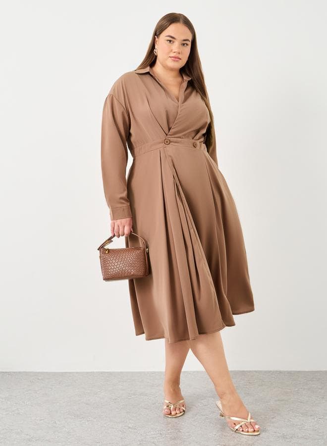 Plus Midi Dress With Button Detail