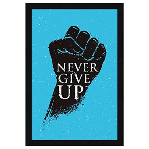 ArtX Paper Motivational Quote Never Give Up Blue Wall Frame Art Painting, Multicolor, Motivational, 12.5X18.5 in, Set of 1