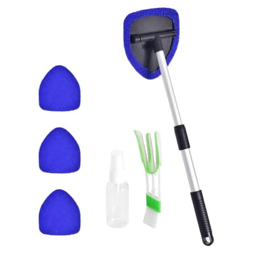 Windshield Cleaner Car Windshield Cleaning Tool with 3 Reusable and Washable Microfiber Pads and Extendable Handle Microfiber Car Window Cleaner