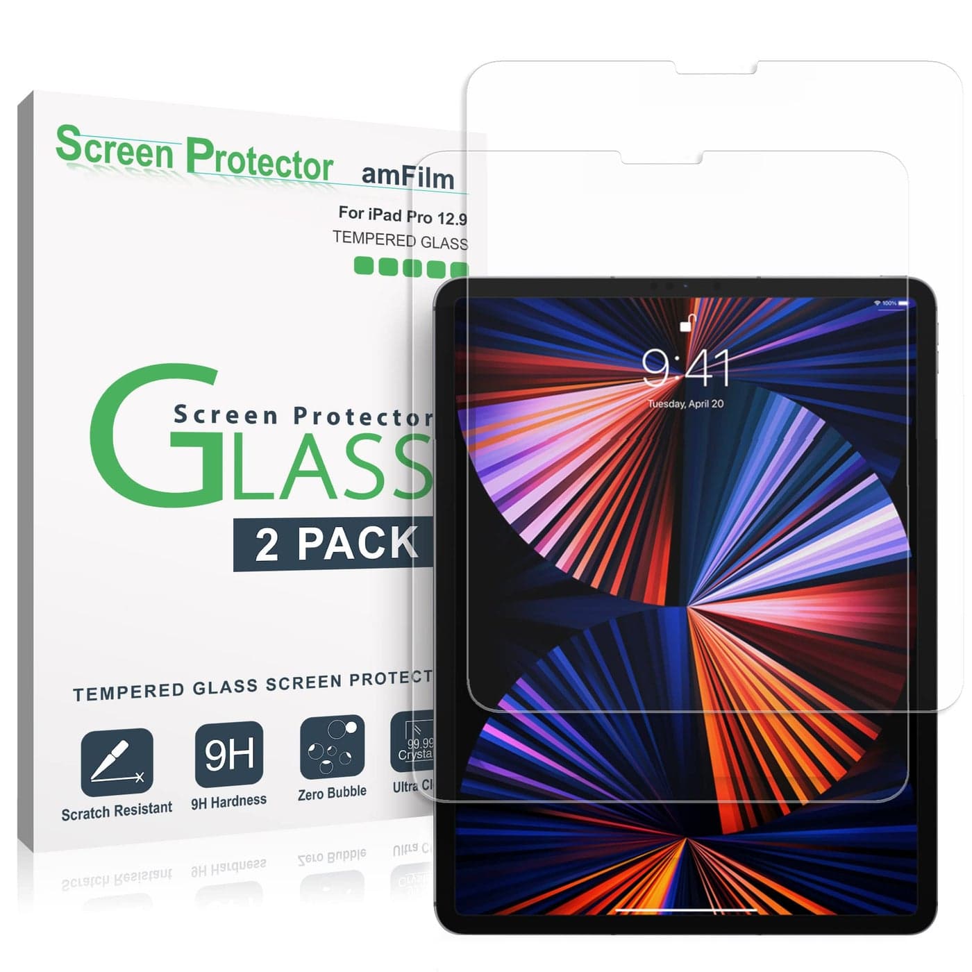 amFilm (2 Pack) for iPad Pro 12.9 (2022, 2021, 2020, 2018) Glass Screen Protector for iPad Pro 12.9 inch, Tempered Glass, Ultra Sensitive, Face ID and Apple Pencil Compatible