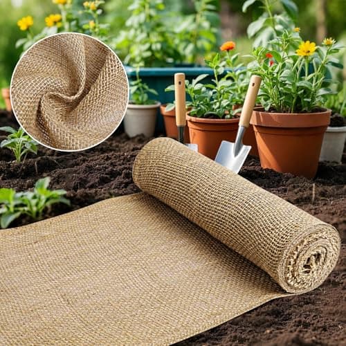 UBCGOTT Burlap Fabric Garden Burlap Fabric Roll Natural Jute Outdoor Fabric Burlap Weed Barrier Trees Trunk Wrap for Crafts Farmhouse Gardening Table Decor for Crafts 197 x 5 Feet