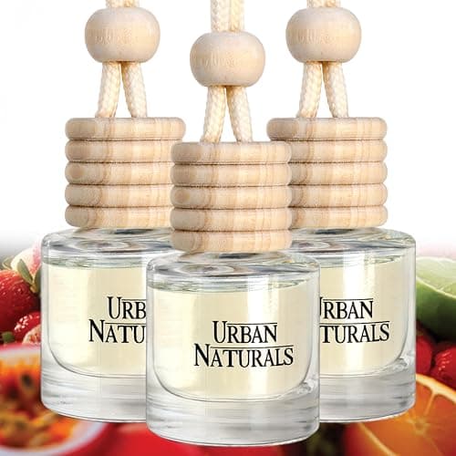 Urban Naturals Car Air Freshener Diffuser 3 Pack Tropical Escape Essentials Scent 45 Days Long Lasting Fragrance Made in USA Glass Wood Hanging Design Vent Cip Easy to Use
