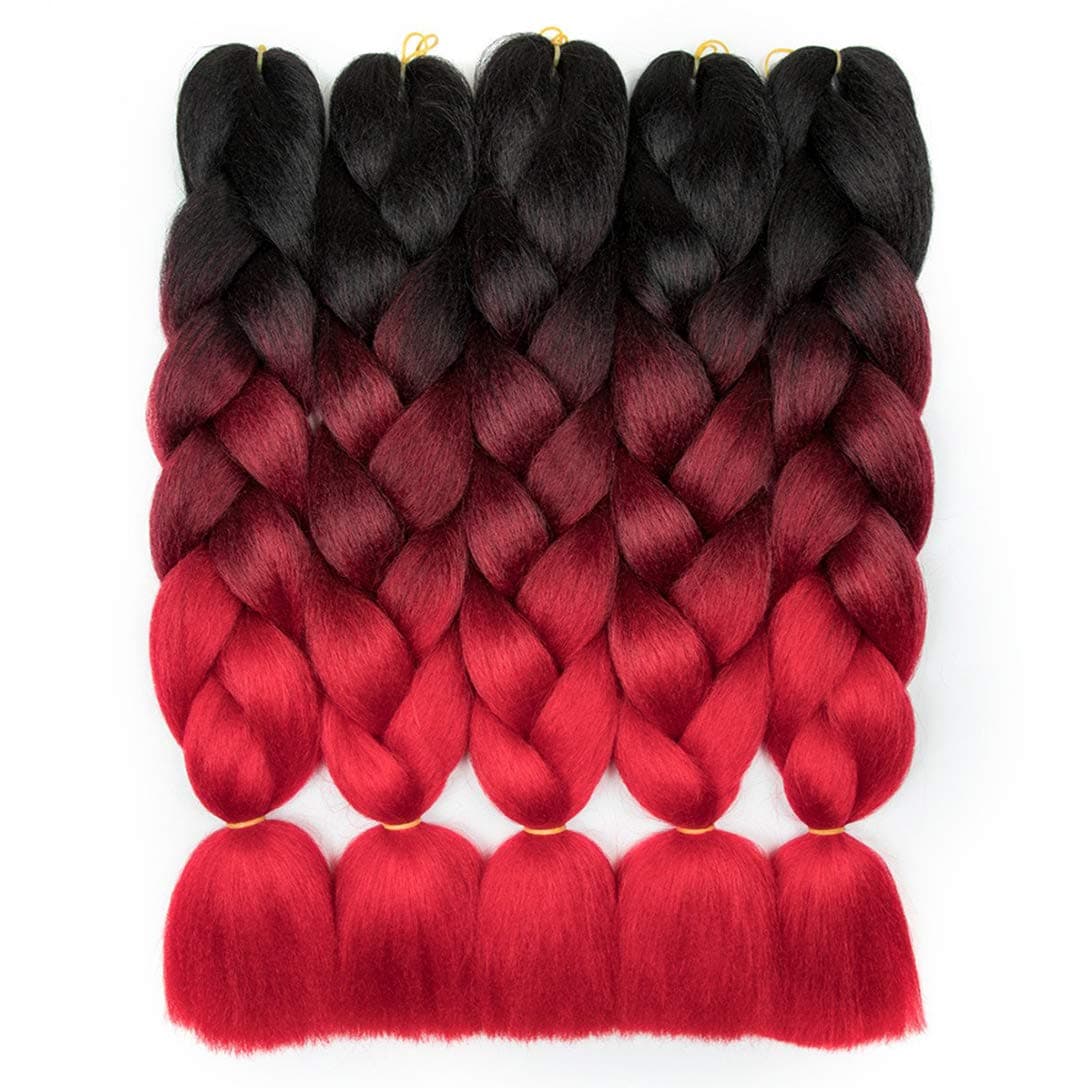 Ombre Braiding Hair Synthetic Jumbo Braids Hair Extensions Good Cheap High Temperature Fiber Afro Crochet Twist Weave Hair 24 inch 500 Gram 5 Bundles Weave 3 Tone Color BlackBurgundyRed