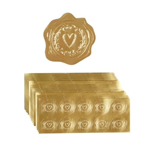 300 Pieces Embossed Gold Foil Stickers Gold Stickers for Envelopes, Wedding Invitations, Christmas Greeting Cards Envelopes (Gold Heart-Love)