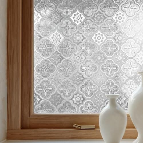 OHTMERU Window Privacy Film Decorative for Front Door, Bathroom Static Cling Stained Glass Sticker Opaque Heat Control UV Blocking Non-Adhesive for Home Windows 29.5 X 78.7 inches
